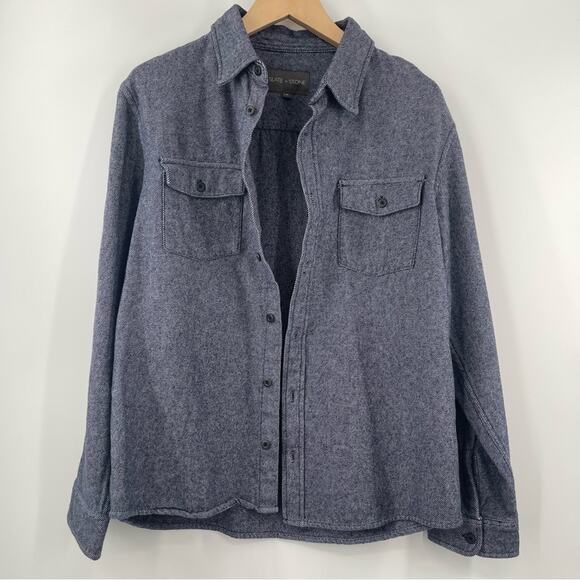 SLATE & STONE Heavy Flannel Shirt Jacket Shacket Twill Dark Blue Medium NWOT - Picture 4 of 15